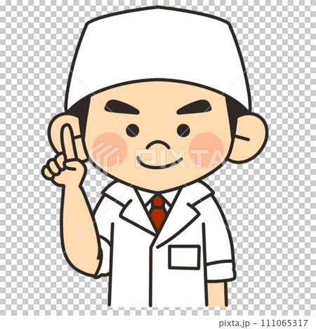 指差しポーズをする寿司職人のイラスト 指差しポーズをする寿司職人のイラスト 111065317