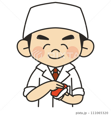 笑顔でまぐろのお寿司をにぎる寿司職人のイラスト 111065320