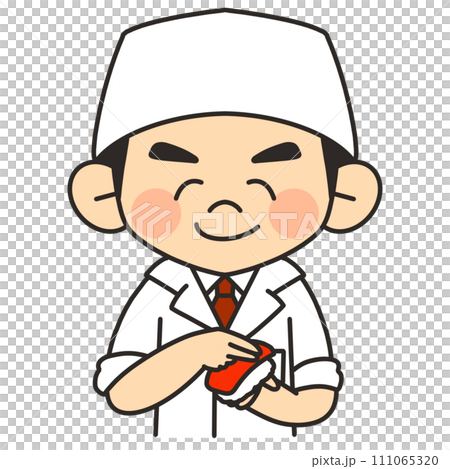 笑顔でまぐろのお寿司をにぎる寿司職人のイラスト 111065320