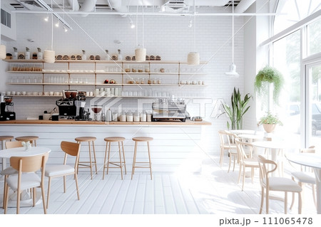 白が綺麗なカフェの店内・インテリア「AI生成画像」 白が綺麗なカフェの店内・インテリア「AI生成画像」 111065478