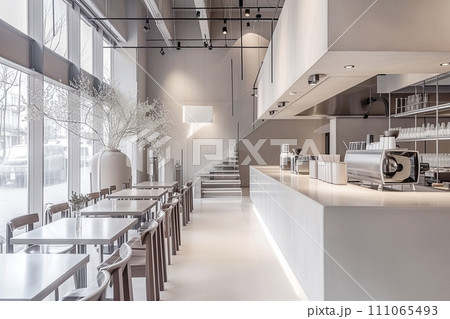 シンプルでおしゃれなカフェの店内・インテリア「AI生成画像」 シンプルでおしゃれなカフェの店内・インテリア「AI生成画像」 111065493