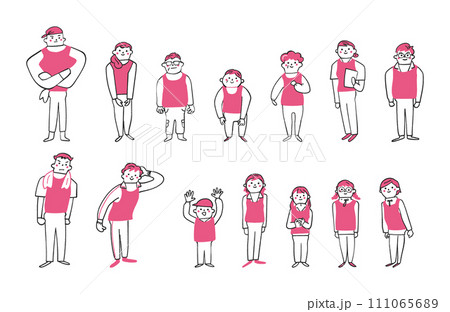 小学生からシニアまでのゼッケンまたはビブスをつけた人々 ボランティア セット イラスト素材	 小学生からシニアまでのゼッケンまたはビブスをつけた人々 ボランティア セット イラスト素材	 111065689