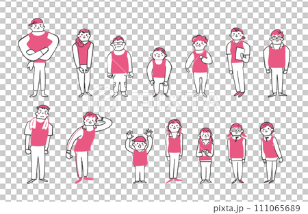 小学生からシニアまでのゼッケンまたはビブスをつけた人々 ボランティア セット イラスト素材	 小学生からシニアまでのゼッケンまたはビブスをつけた人々 ボランティア セット イラスト素材	 111065689