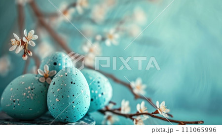 Speckled Easter Eggs on Aqua Background Speckled Easter Eggs on Aqua Background 111065996