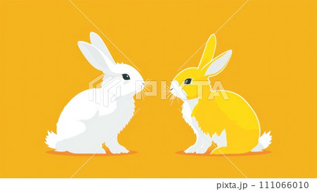 illustration of two cute white rabbit decorations. 111066010
