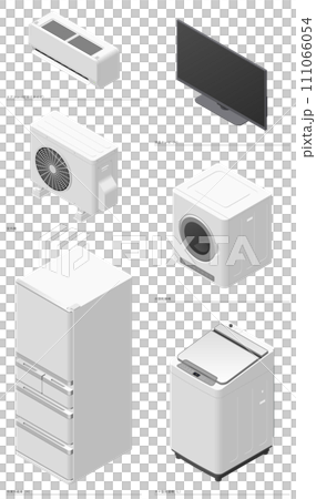 アイソメトリック図法で描いた家庭用電気製品のイラストセット17［大型家電A］ 111066054