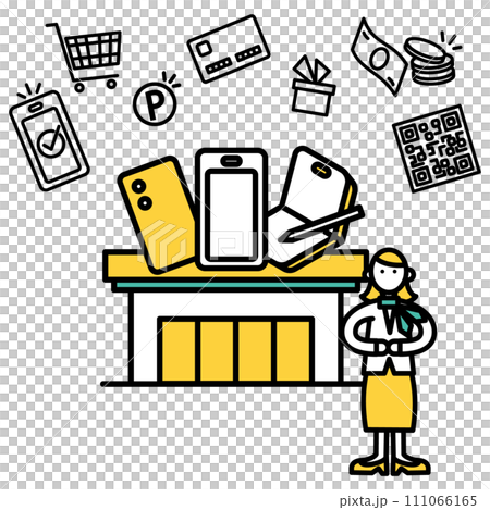 Simple line drawing mobile shop illustration (person) Simple line drawing mobile shop illustration (person) 111066165