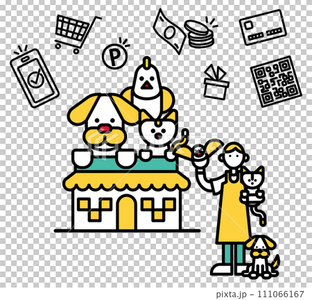 Simple line drawing pet shop illustration (person) Simple line drawing pet shop illustration (person) 111066167