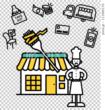 麵食店的簡單線條畫插圖(人) 麵食店的簡單線條畫插圖(人) 111066178