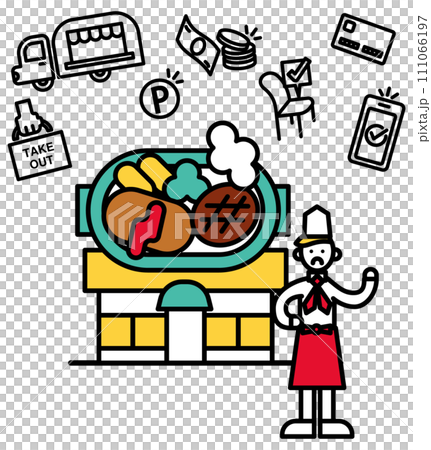 Simple line drawing family restaurant illustration (people) Simple line drawing family restaurant illustration (people) 111066197
