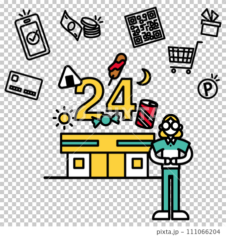 Simple line drawing convenience store illustration (person) 111066204