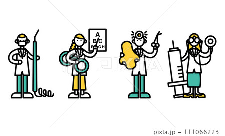 シンプルな線画の様々な病院の先生（A)のイラスト 111066223