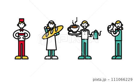 シンプルな線画の飲食店で働く人物(A)のイラスト シンプルな線画の飲食店で働く人物(A)のイラスト 111066229
