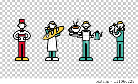 シンプルな線画の飲食店で働く人物(A)のイラスト シンプルな線画の飲食店で働く人物(A)のイラスト 111066229