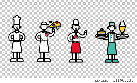 Simple line drawing illustration of a person working at a restaurant (B) 111066230