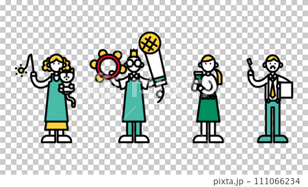 Simple line drawing illustrations of people working in various shops (B) 111066234