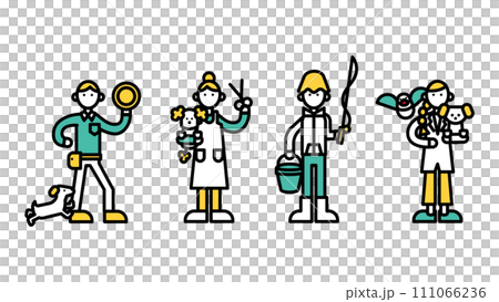 シンプルな線画の様々な専門店で働く人物（B）のイラスト 111066236