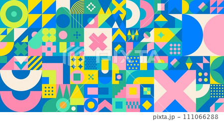 Seamless Abstract Vector Bauhaus Geometric Pattern Design Background  111066288