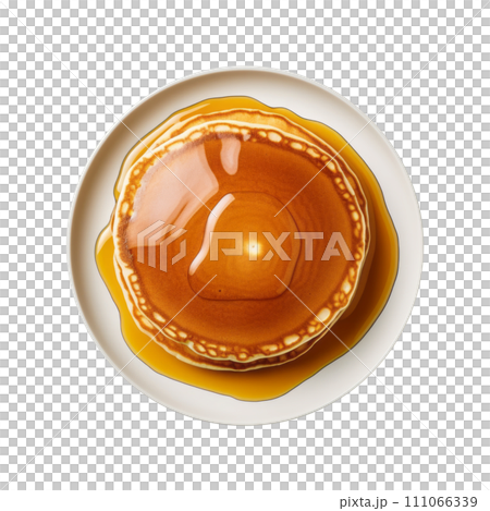 Pancakes with maple syrup on the plate. Pancakes with maple syrup on the plate. 111066339