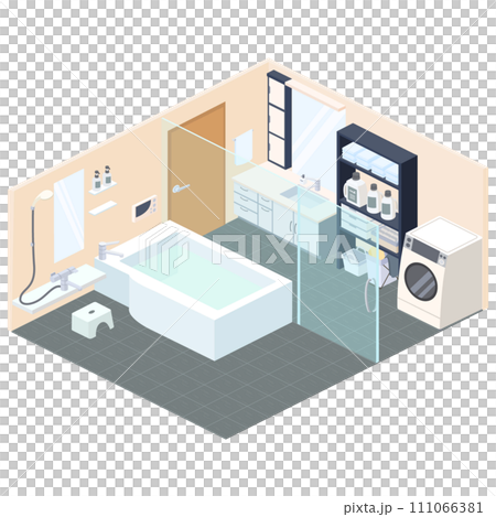 アイソメトリックで描いた洗面所とバスルームのイラスト アイソメトリックで描いた洗面所とバスルームのイラスト 111066381