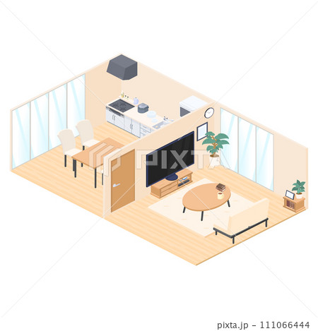 アイソメトリックで描いたダイニング・キッチン・リビングのイラスト アイソメトリックで描いたダイニング・キッチン・リビングのイラスト 111066444