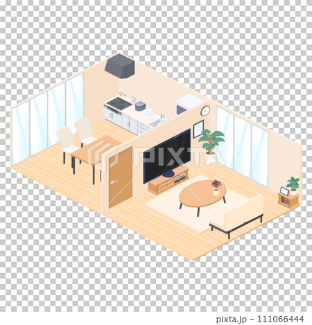 アイソメトリックで描いたダイニング・キッチン・リビングのイラスト アイソメトリックで描いたダイニング・キッチン・リビングのイラスト 111066444