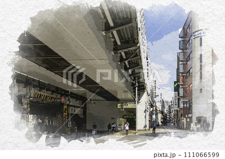 水彩画風　神田　神田駅南口　東京都千代田区 111066599