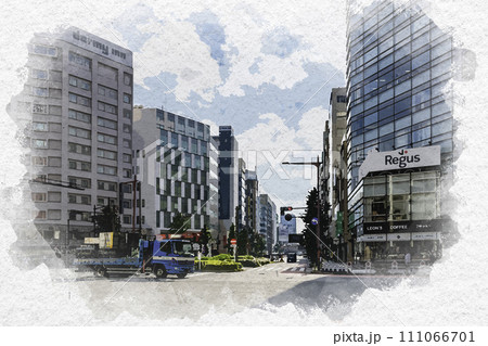 水彩画風　神田　須田町交差点　東京都千代田区 111066701