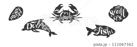 Black Animal Silhouette with Inscription Inside Vector Set 111067362