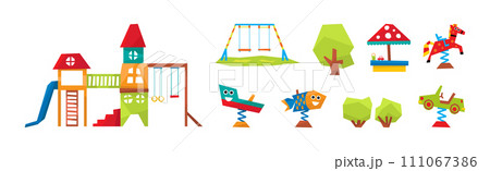 Playground Object and Equipment Outdoor Park Element Vector Set 111067386