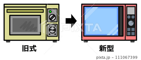 旧型のレンジと新型ののオーブンレンジを比較したイラスト 111067399
