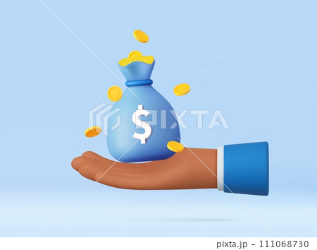 3D hand holding money bag 111068730