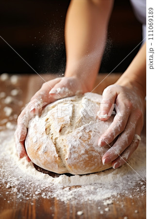 hands knead bread dough space for text hands knead bread dough space for text 111069189