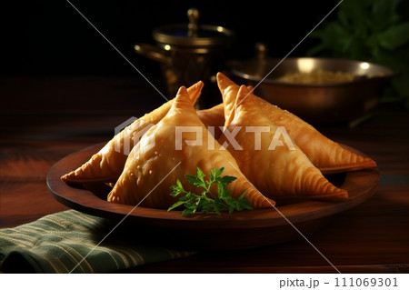 Delicious and Fragrant Indian Samosas - Traditional Appetizing and Aromatic Dish Delicious and Fragrant Indian Samosas - Traditional Appetizing and Aromatic Dish 111069301