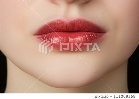 close-up portrait of woman with stunning red lips, exudes glamour and beauty 111069369
