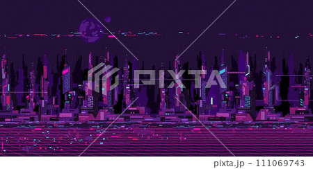 Abstract Futuristic Sci-fi Cyber Space City Landscape Vector Illustration Background Template 111069743