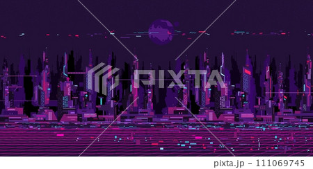 Abstract Futuristic Sci-fi Cyber Space City Landscape Vector Illustration Background Template 111069745