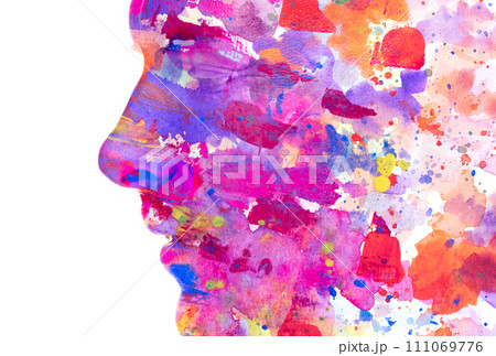 A colorful paintography male profile silhouette in double exposure technique A colorful paintography male profile silhouette in double exposure technique 111069776