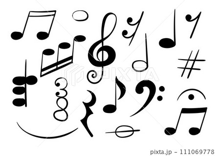 Set of music note and symbols doodle. treble clef, sharp. Collection of hand drawn illustrations. For web, design, stickers Set of music note and symbols doodle. treble clef, sharp. Collection of hand drawn illustrations. For web, design, stickers 111069778
