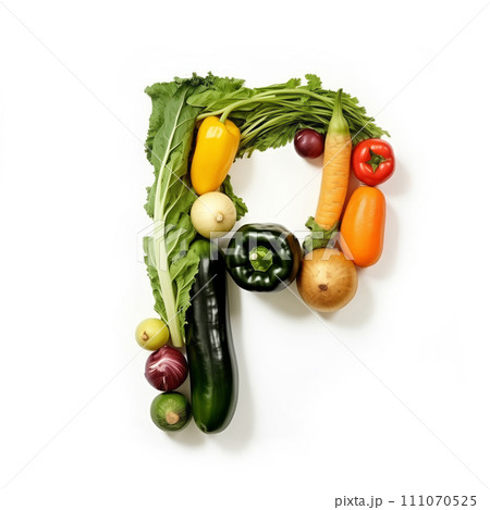 Fruit and vegetable alphabet on a white background, Letter P Fruit and vegetable alphabet on a white background, Letter P 111070525