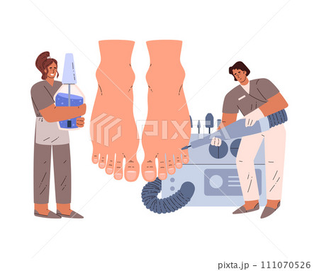 Pedicure design concept, vector illustration on white, flat cartoon style Pedicure design concept, vector illustration on white, flat cartoon style 111070526