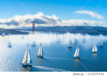 Sailing yachts with white sails. Sailing yachts with white sails. 111070742