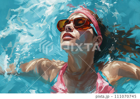 Female athlete enjoying backstroke in the pool. 111070745