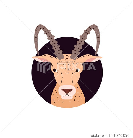 Capricorn zodiac symbol, Horoscope Astrological zodiac vector icon, Goat head with horns, wild animal in black circle 111070856
