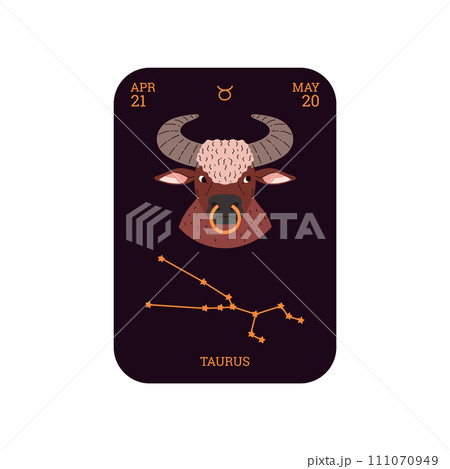 Taurus zodiac sign, Taurus constellation, April 21 - May 20, Astrological zodiac symbol on black card, vector Horoscope 111070949