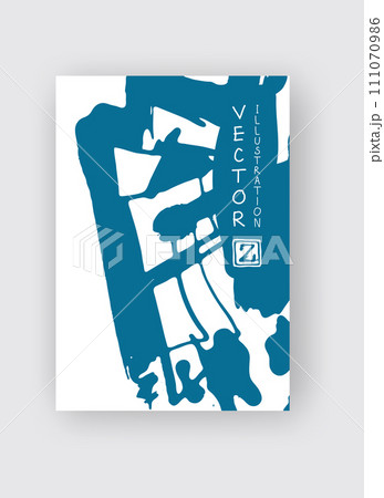 Blue ink brush stroke on white background. Japanese style. 111070986