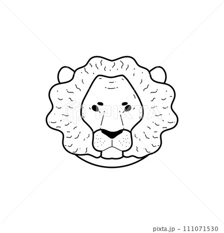 Lion zodiac sign black contour, Lion Horoscope symbol, Astrological zodiac vector flat icon, Lion head with mane 111071530