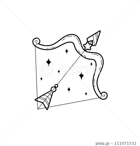 Sagittarius zodiac symbol black contour, Astrological Horoscope zodiac icon, crossbow with arrow vector illustration Sagittarius zodiac symbol black contour, Astrological Horoscope zodiac icon, crossbow with arrow vector illustration 111071532