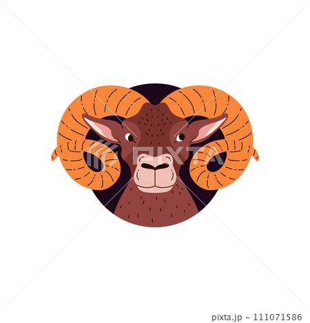 Aries zodiac sign, Aries Horoscope symbol isolated, Astrological zodiac vector flat icon, ram head in black circle frame 111071586