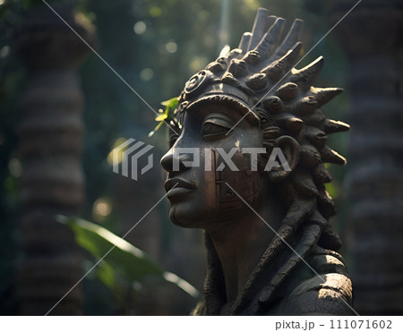 lost world Atlantida, piece of Atlatnic temple with  sculpture. Ai generated 111071602